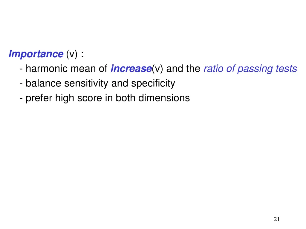 importance v harmonic mean of increase