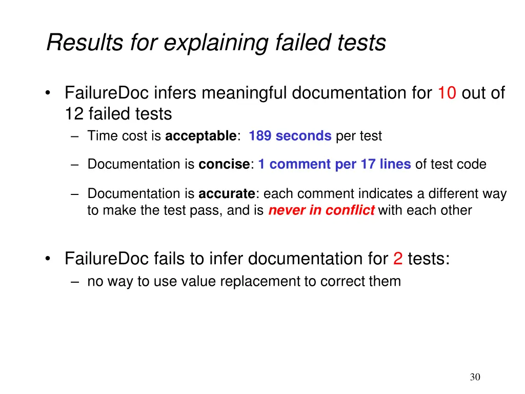 results for explaining failed tests