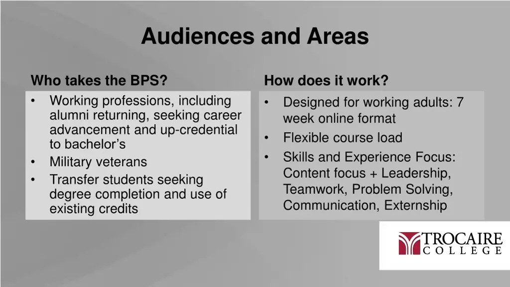 audiences and areas