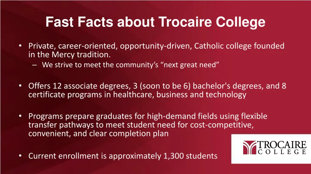 fast facts about trocaire college