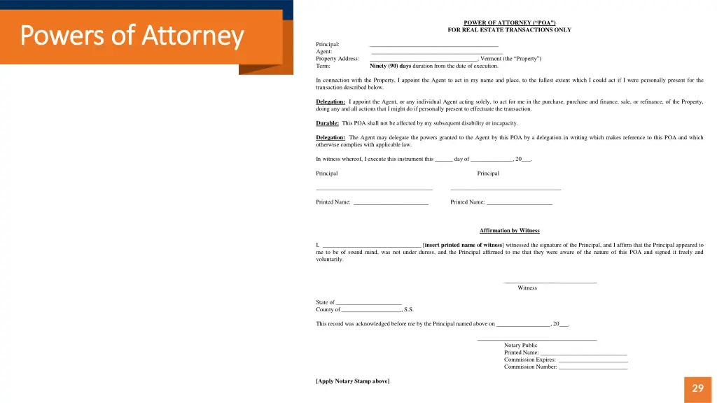 power of attorney poa for real estate