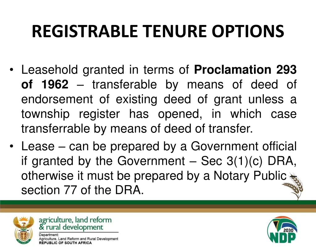 registrable tenure options 1