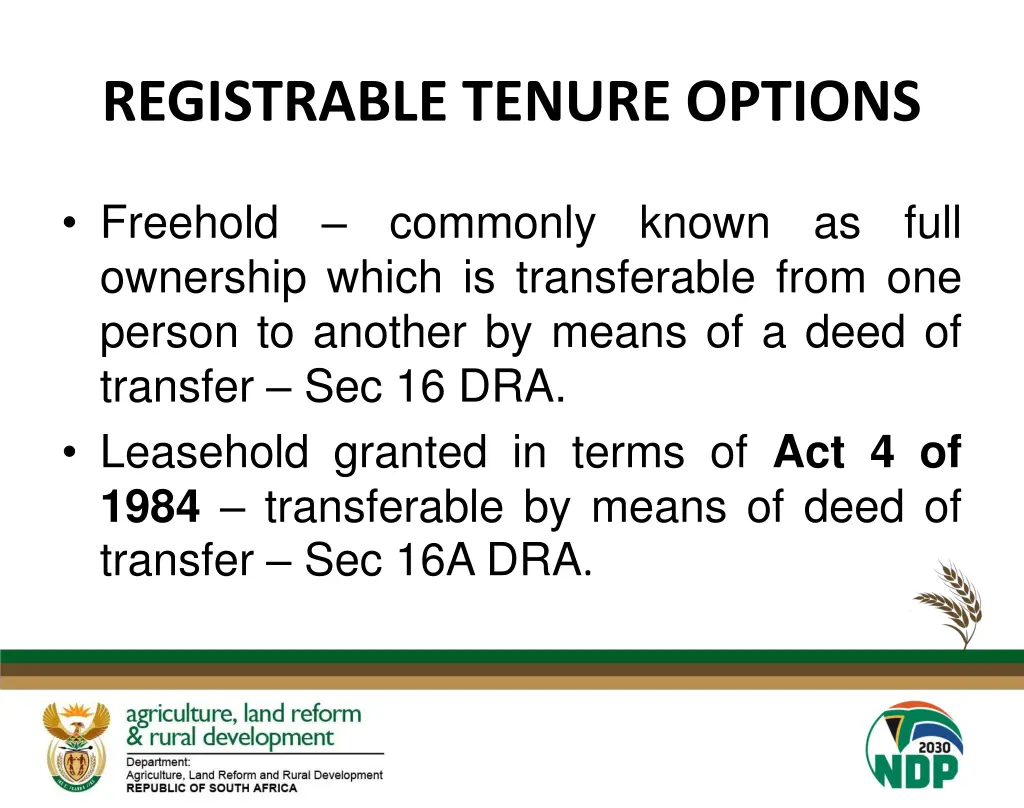 registrable tenure options