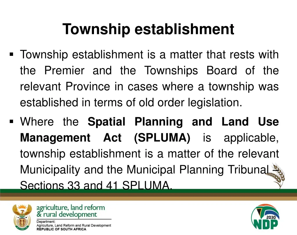 township establishment