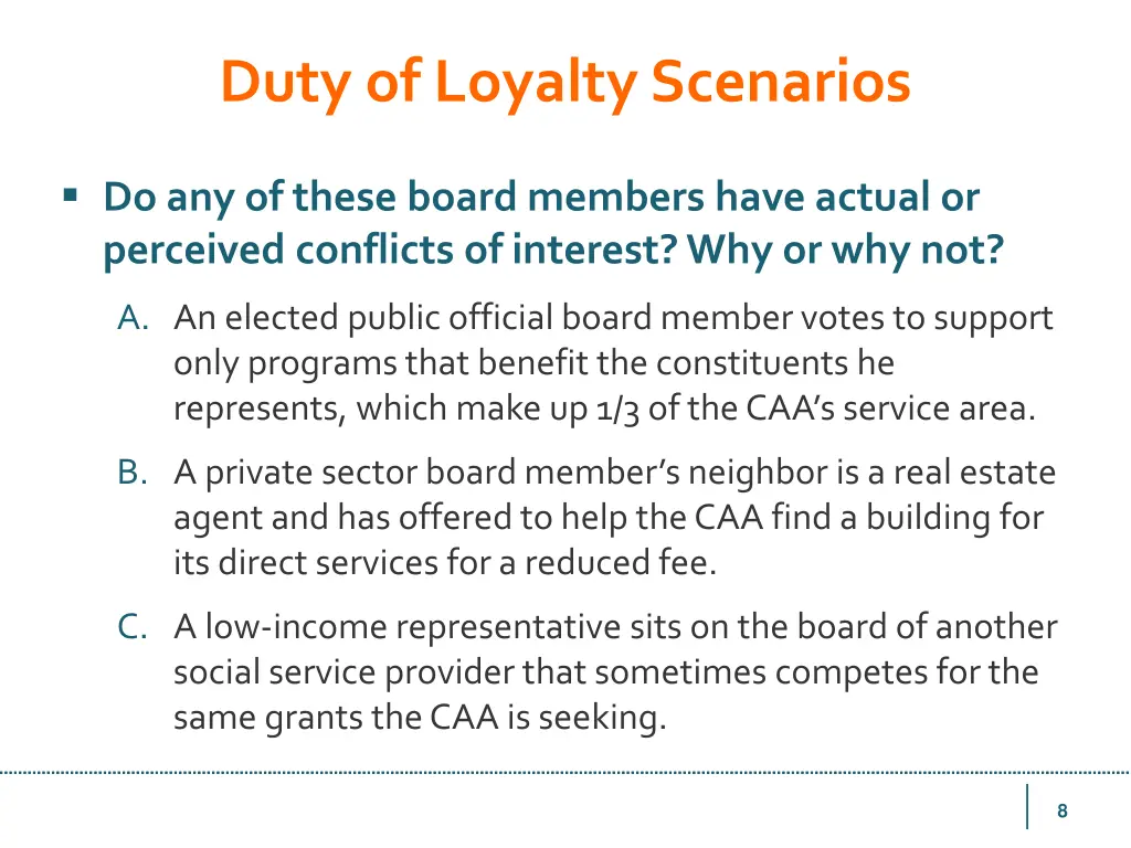 duty of loyalty scenarios