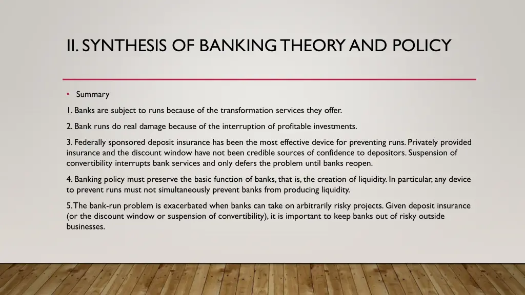 ii synthesis of banking theory and policy 1