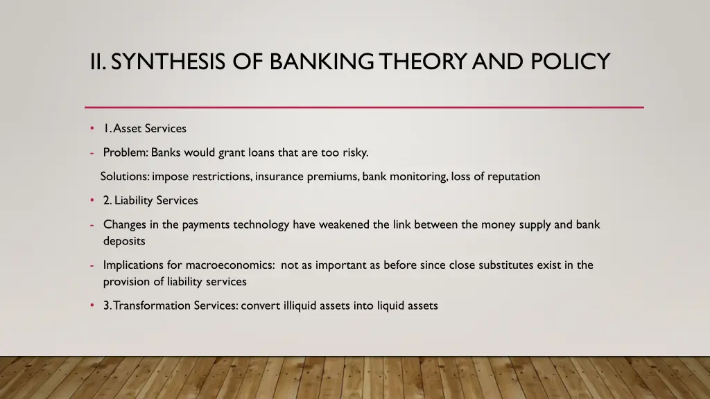 ii synthesis of banking theory and policy
