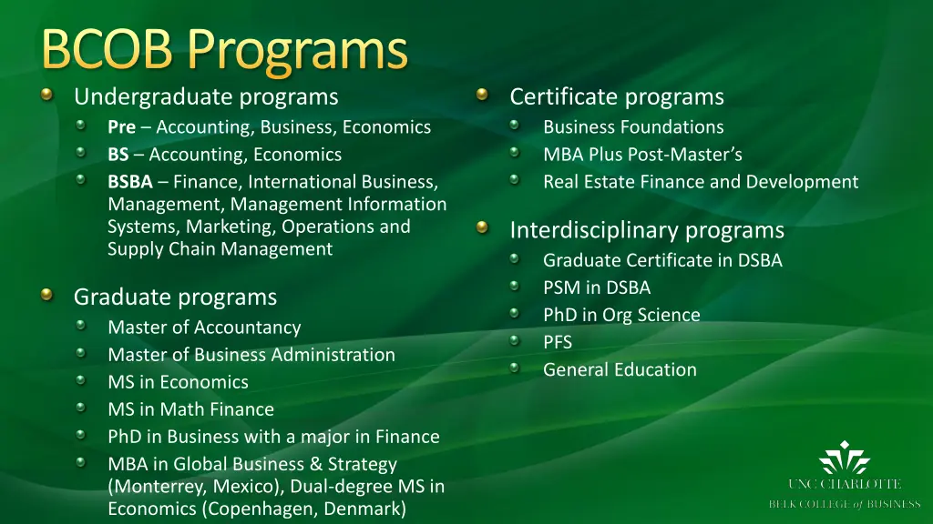 bcob programs undergraduate programs