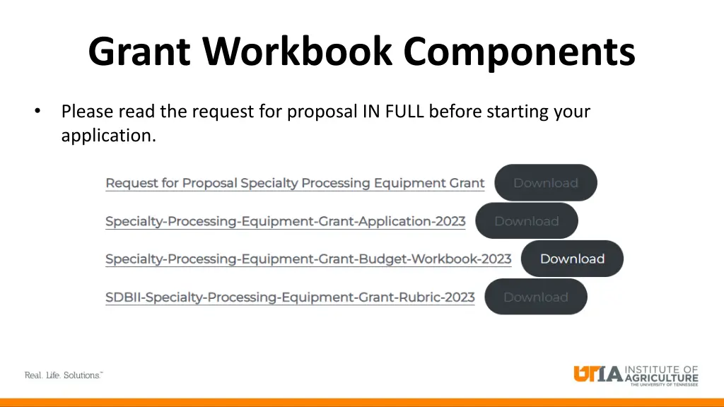 grant workbook components