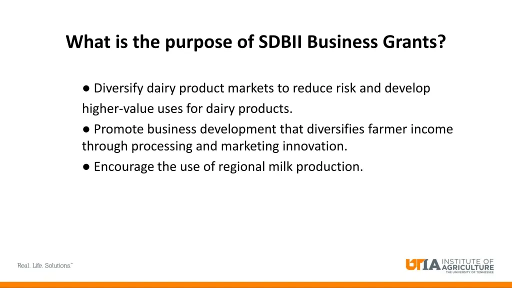 what is the purpose of sdbii business grants