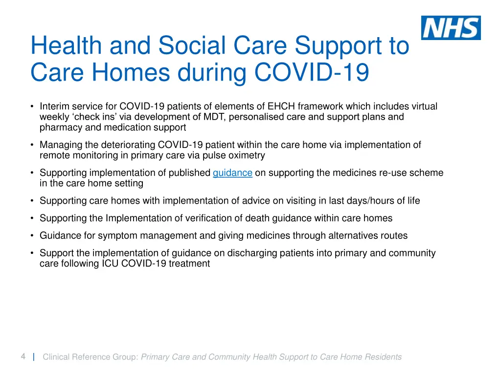 health and social care support to care homes