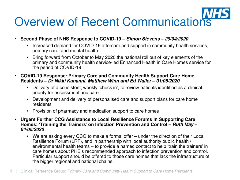 overview of recent communications