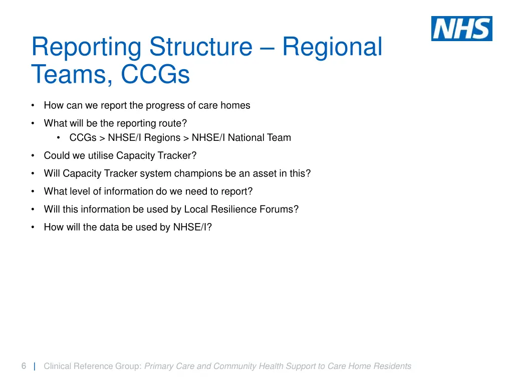 reporting structure regional teams ccgs