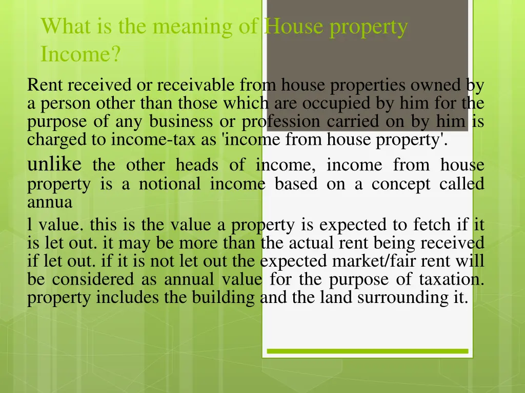 what is the meaning of house property income rent