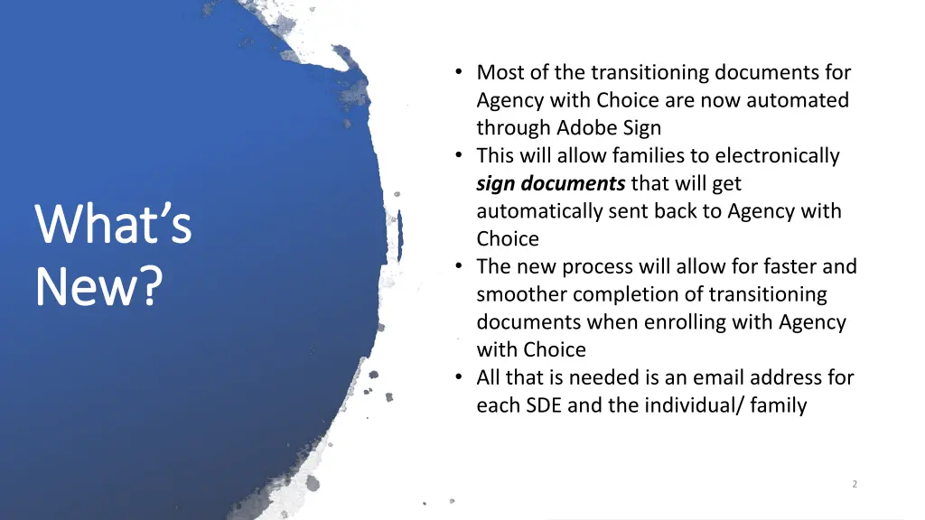 most of the transitioning documents for agency