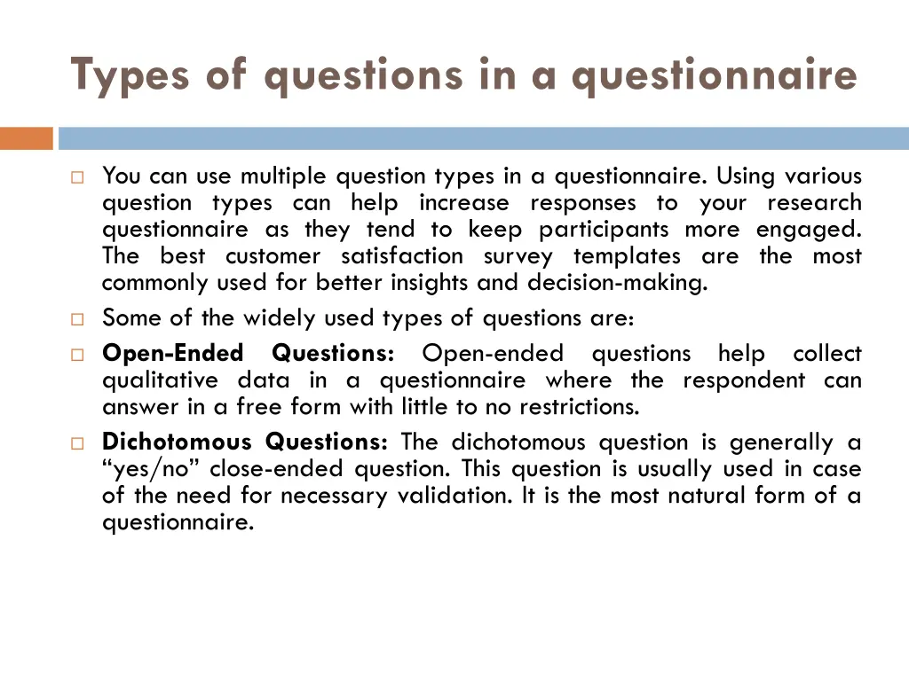types of questions in a questionnaire