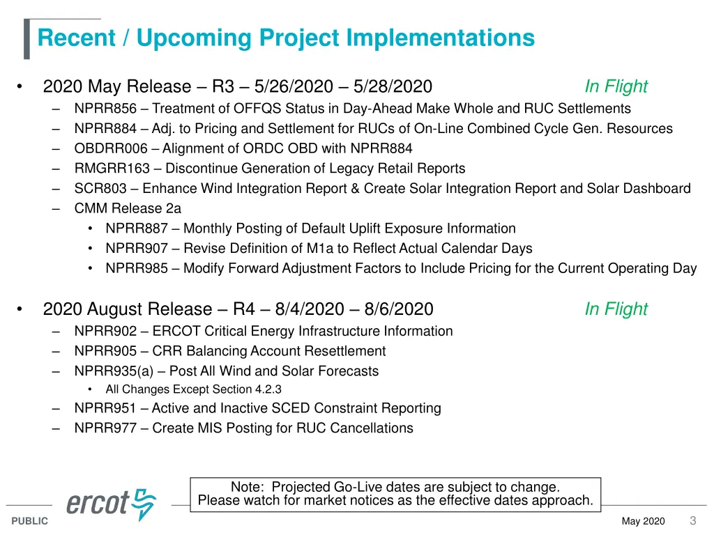 recent upcoming project implementations