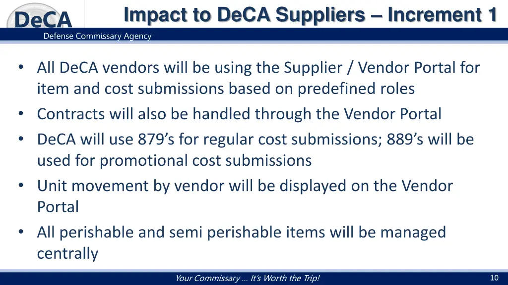 impact to deca suppliers increment 1