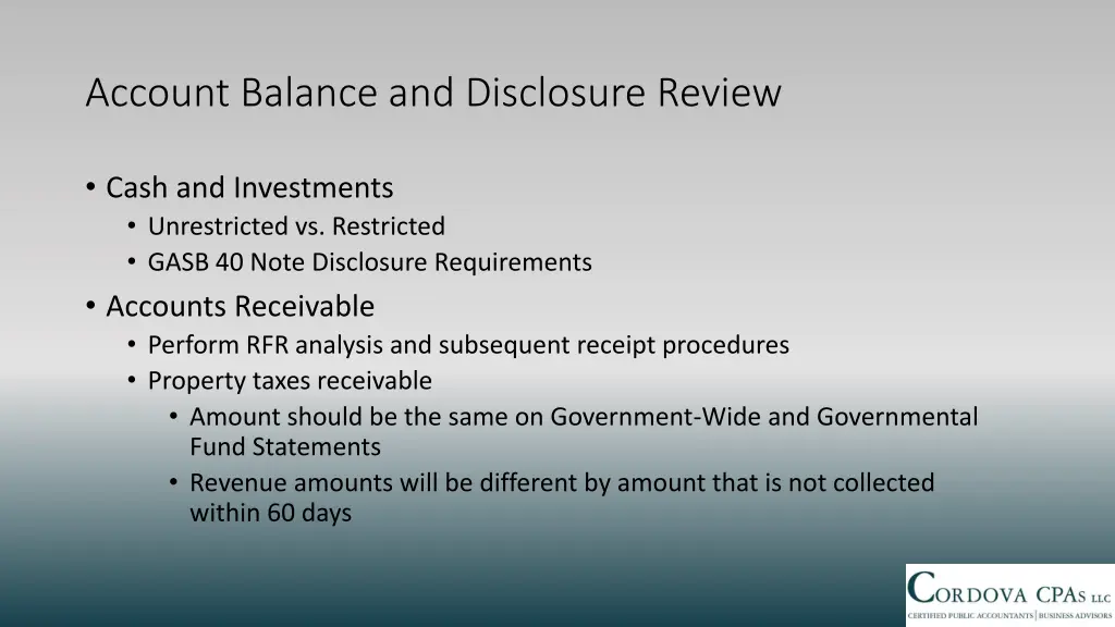 account balance and disclosure review