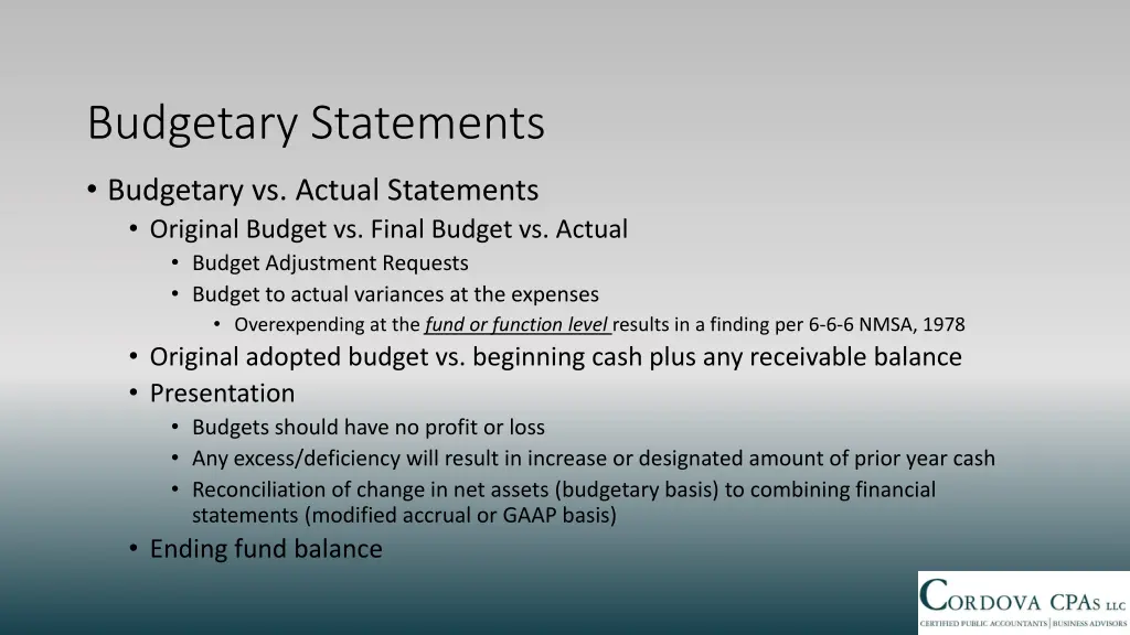 budgetary statements