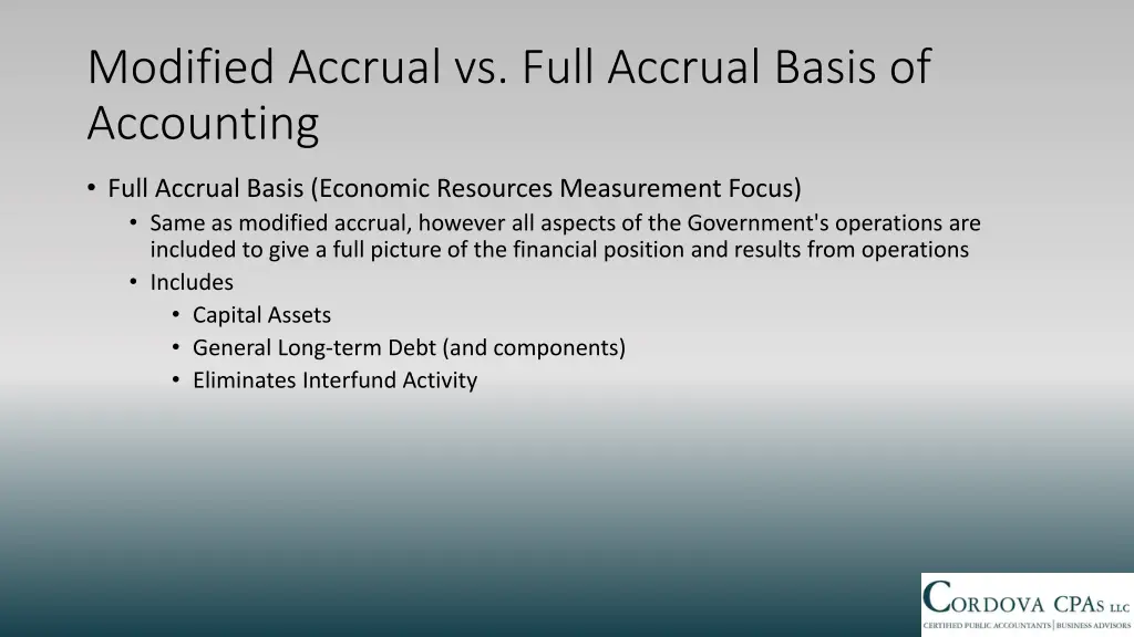 modified accrual vs full accrual basis