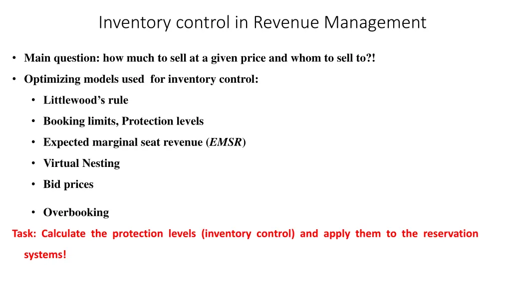 inventory control in revenue management