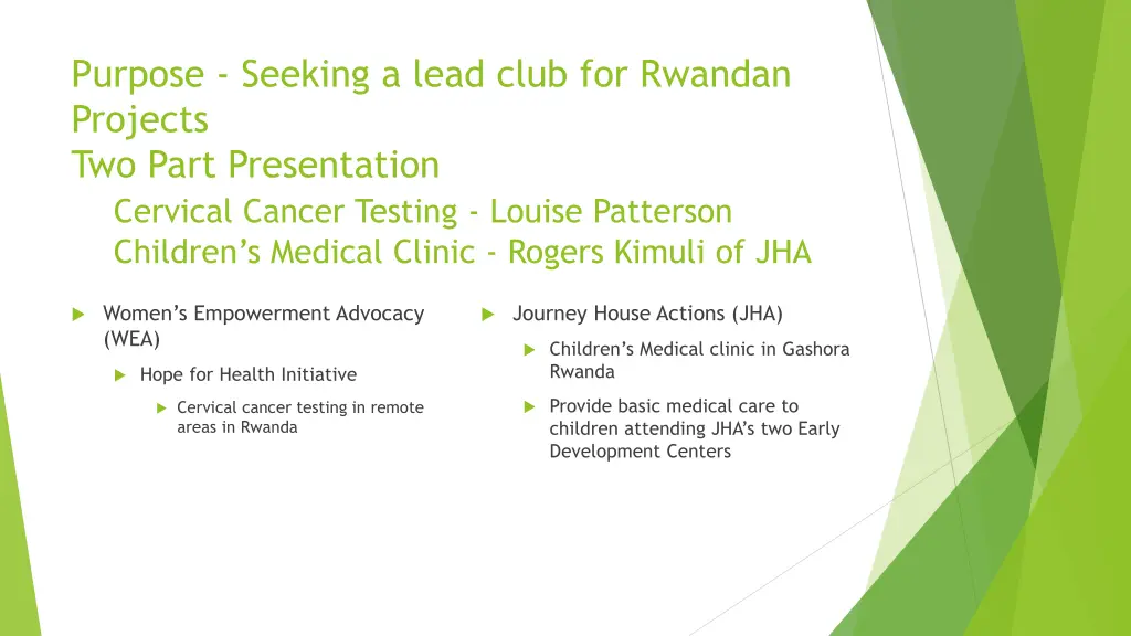 purpose seeking a lead club for rwandan projects