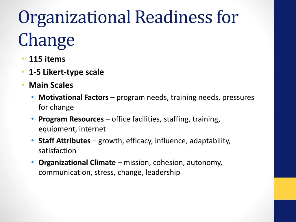 organizational readiness for change 115 items