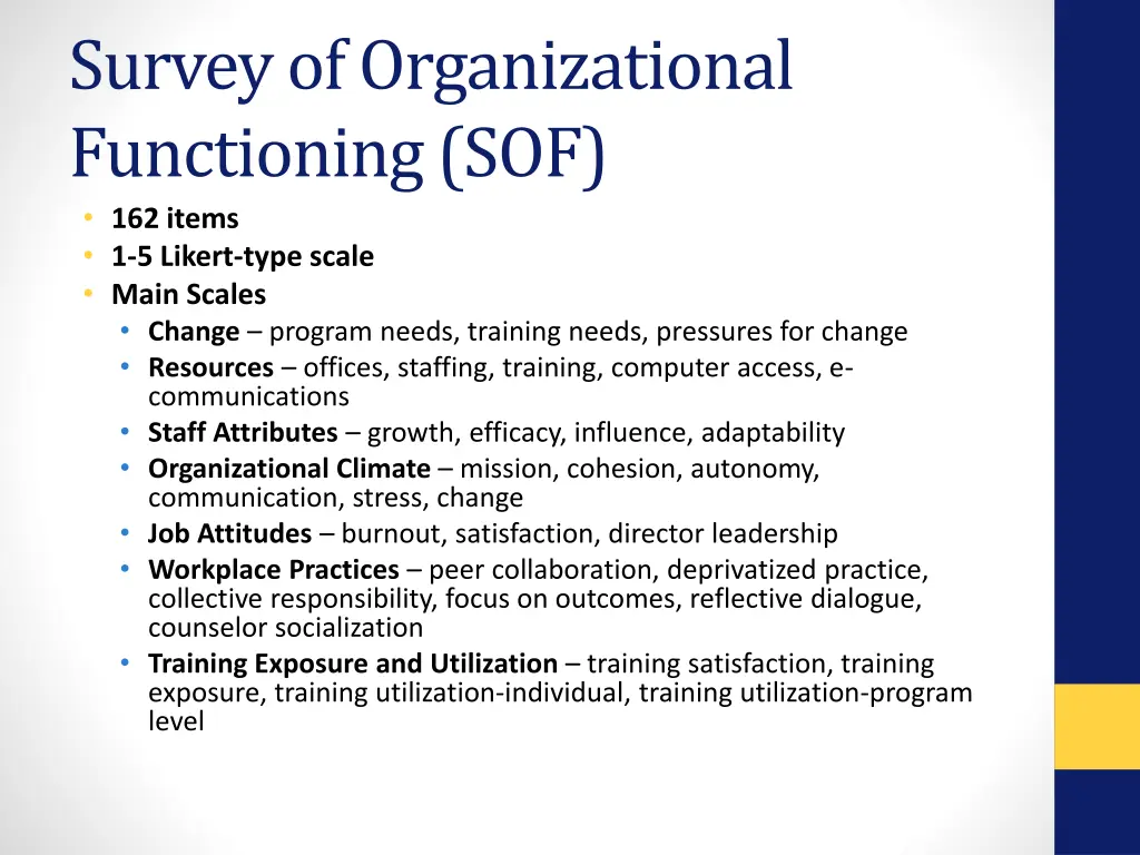 survey of organizational functioning