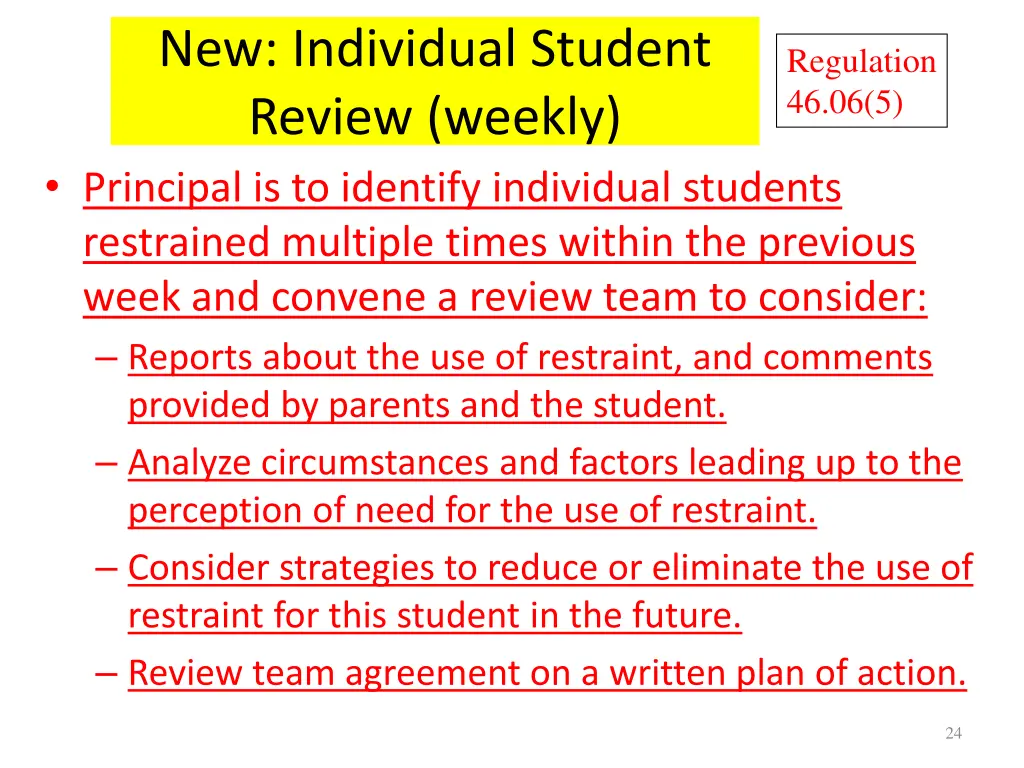 new individual student review weekly principal