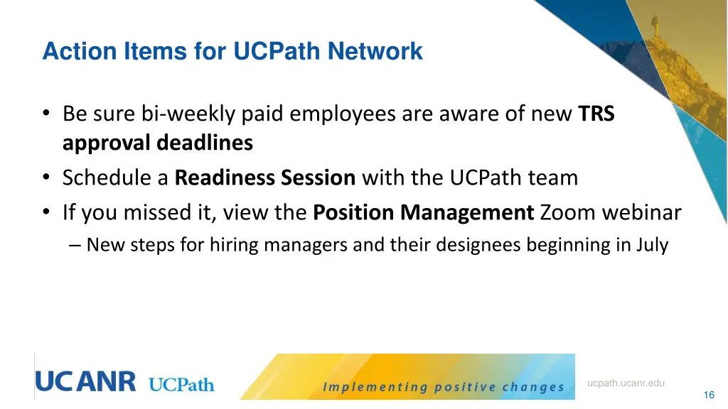 action items for ucpath network