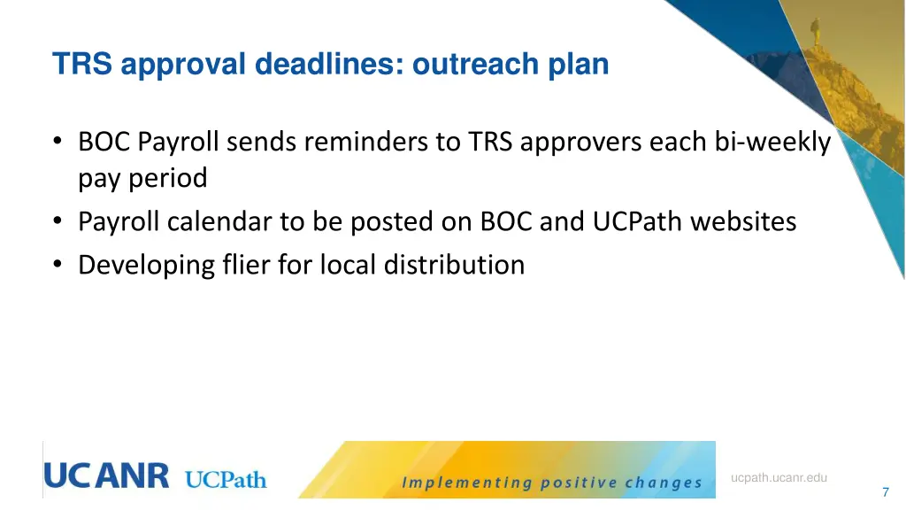 trs approval deadlines outreach plan