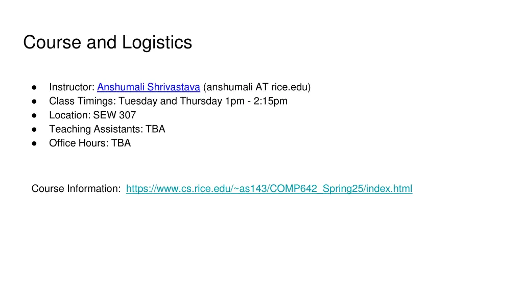 course and logistics