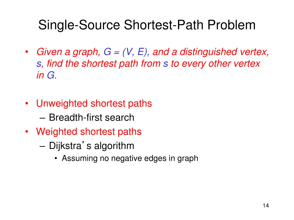 single source shortest path problem