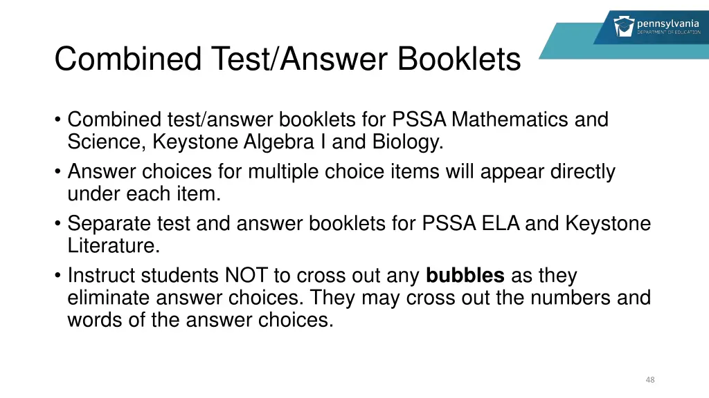combined test answer booklets