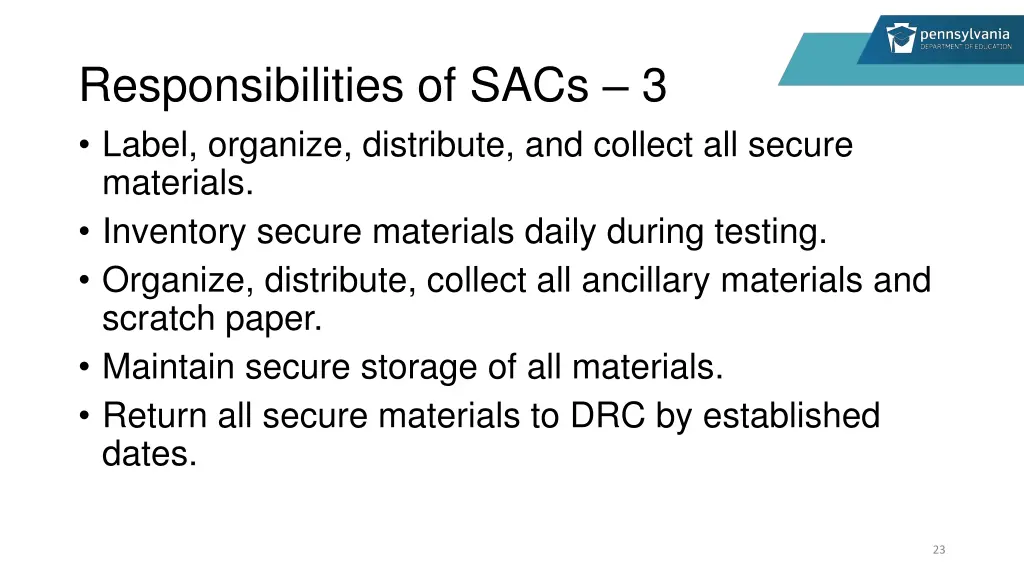 responsibilities of sacs 3 label organize