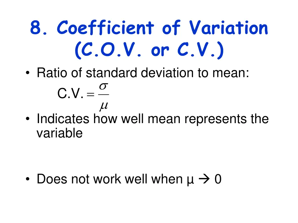8 coefficient of variation c o v or c v ratio