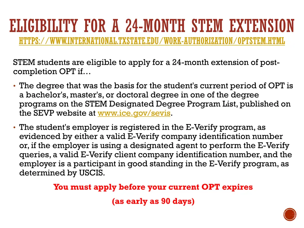 eligibility for a 24 month stem extension https