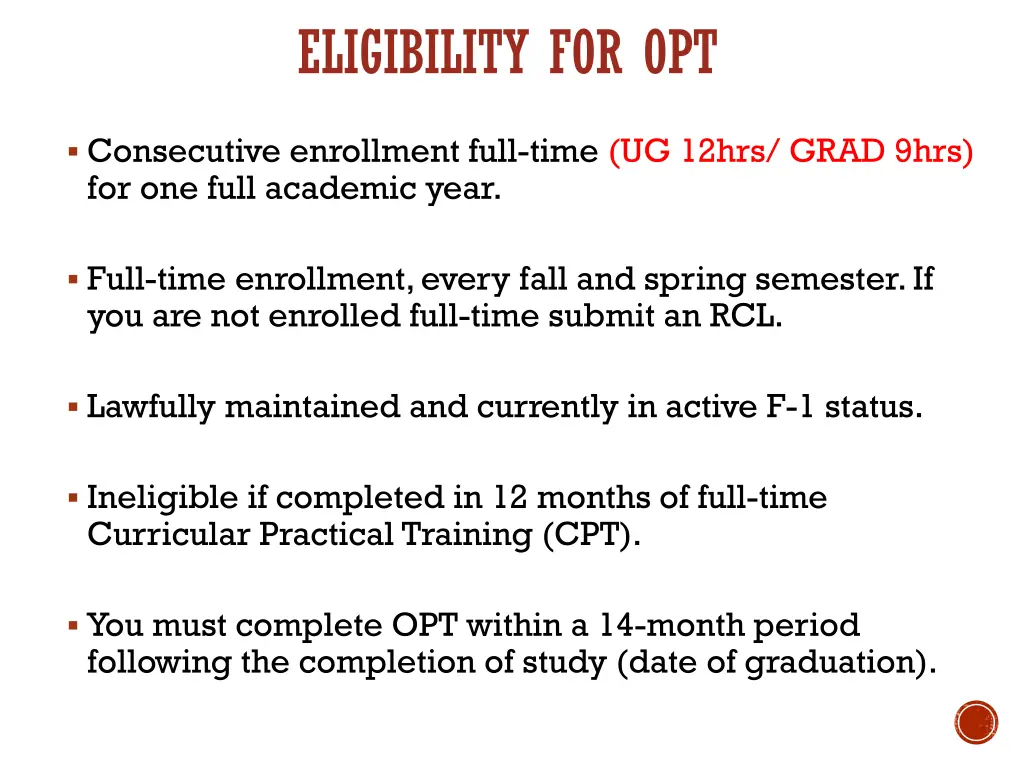 eligibility for opt