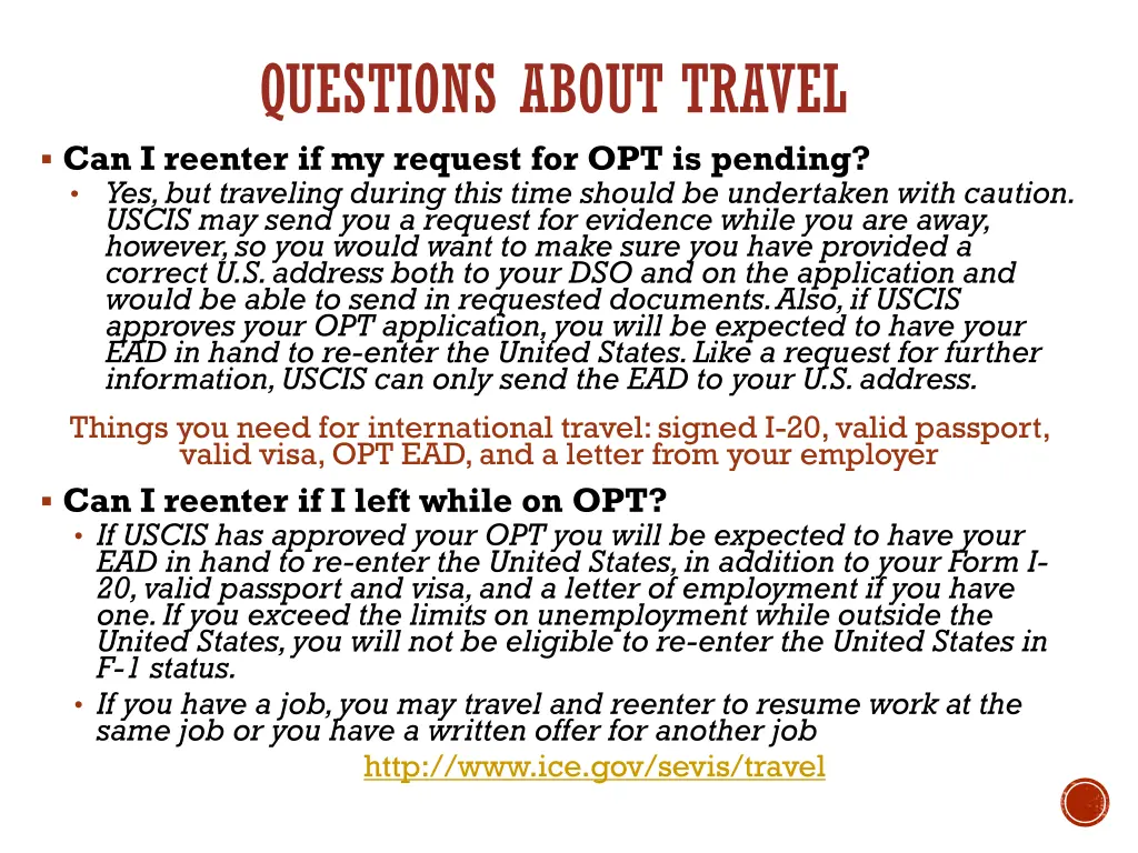 questions about travel can i reenter