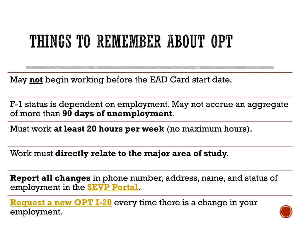 things to remember about opt