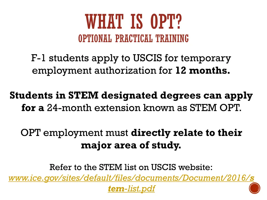 what is opt optional practical training