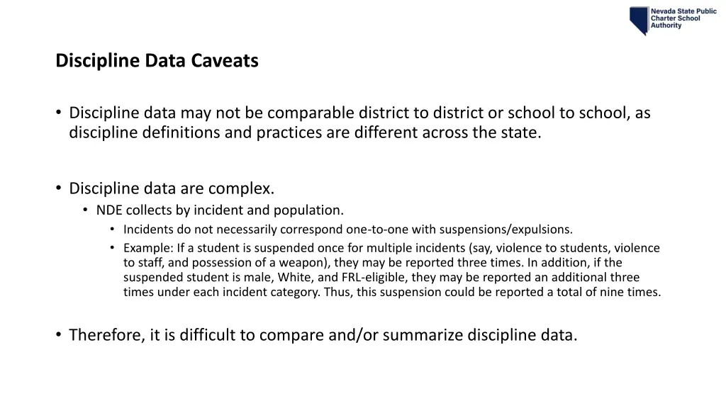 discipline data caveats
