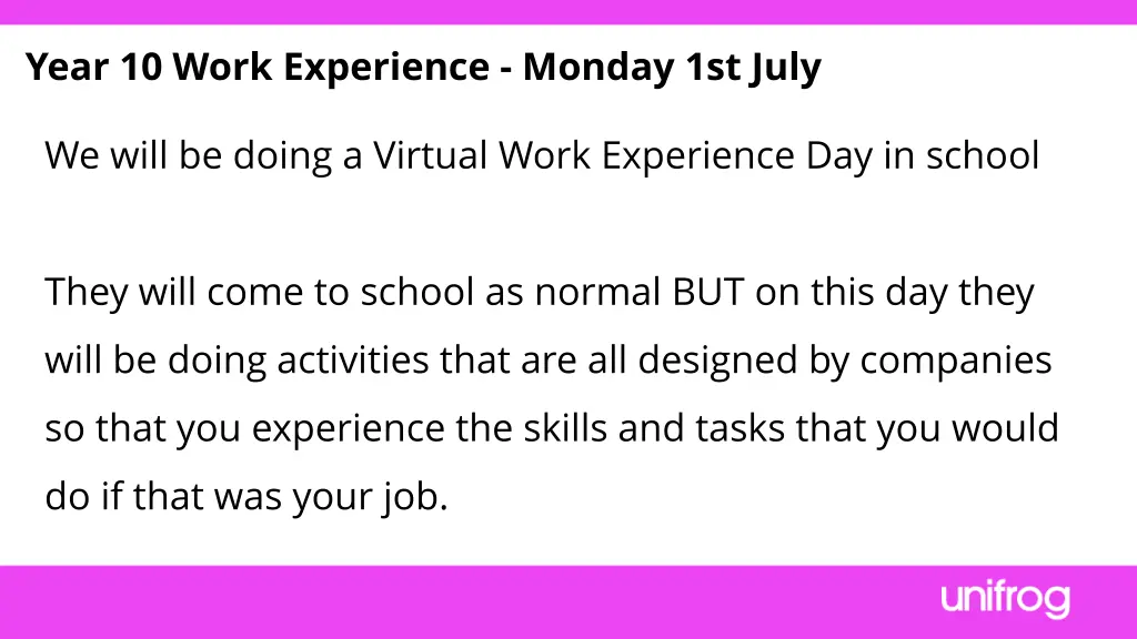year 10 work experience monday 1st july
