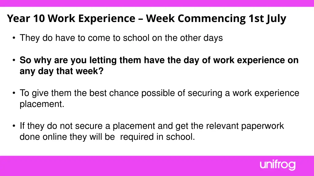 year 10 work experience week commencing 1st july 1