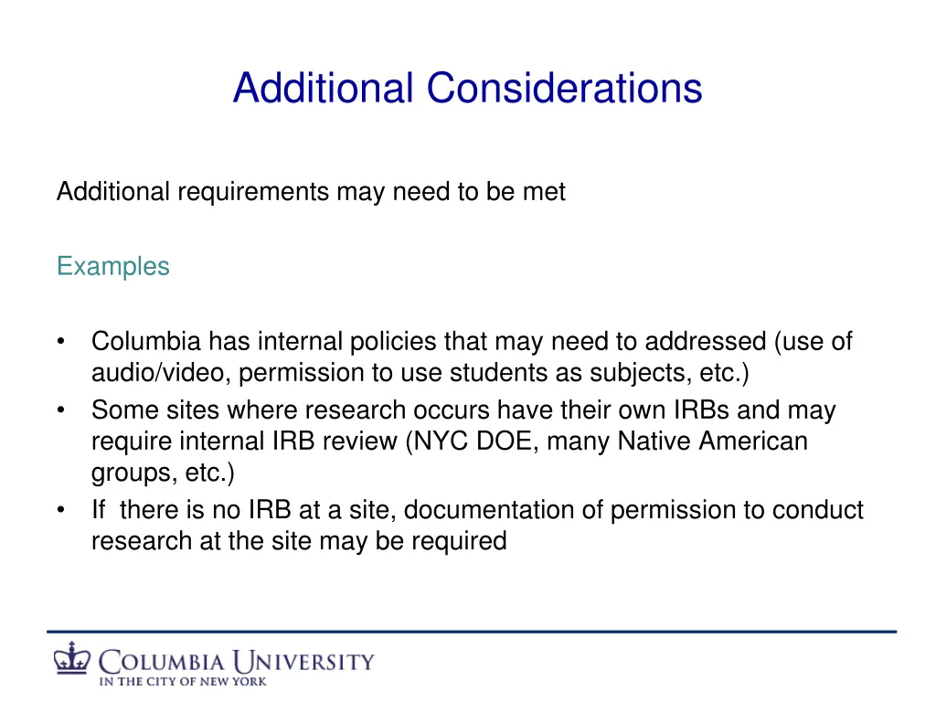 additional considerations