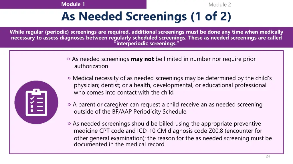 module 1 as needed screenings 1 of 2