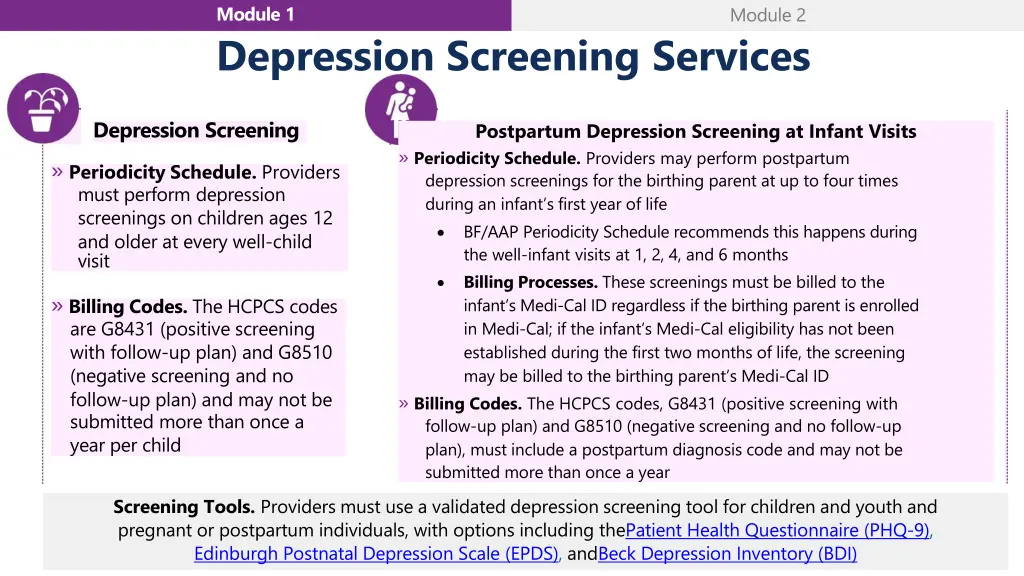 module 1 depression screening services