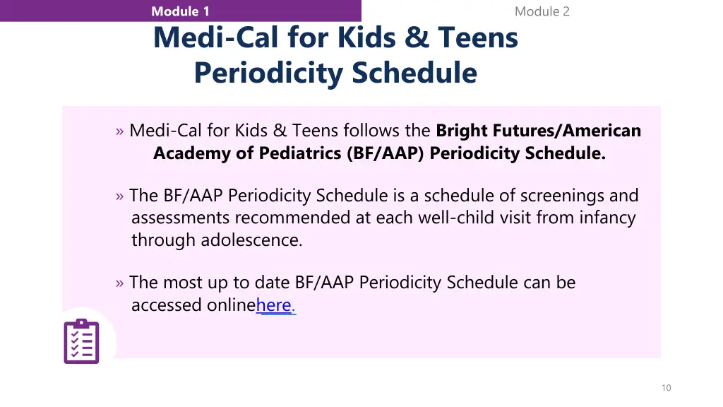module 1 medi cal for kids teens periodicity