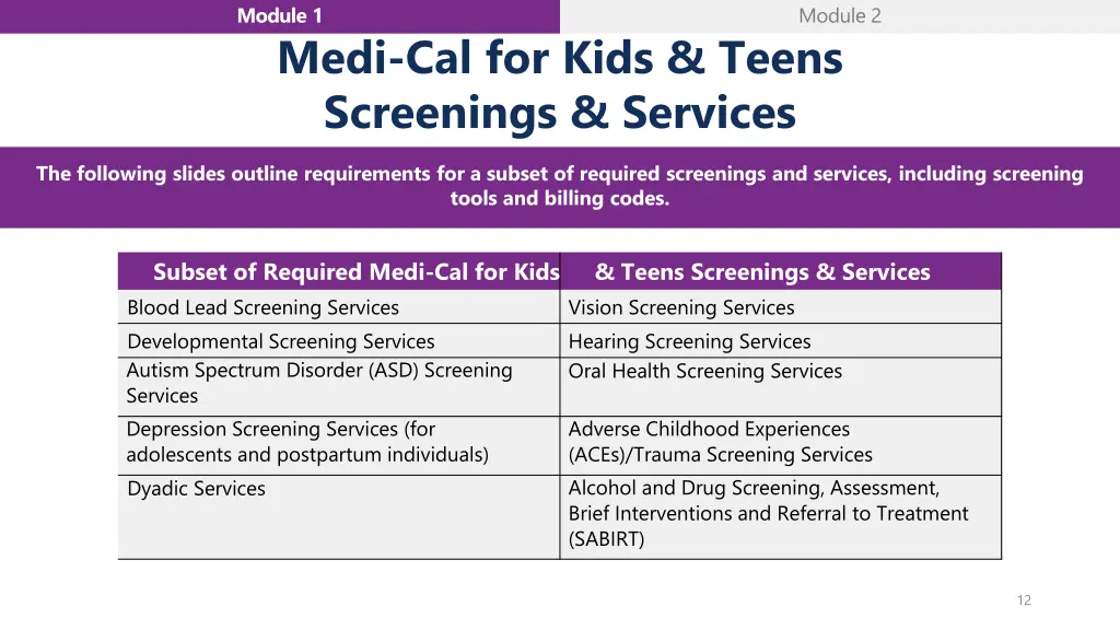 module 1 medi cal for kids teens screenings